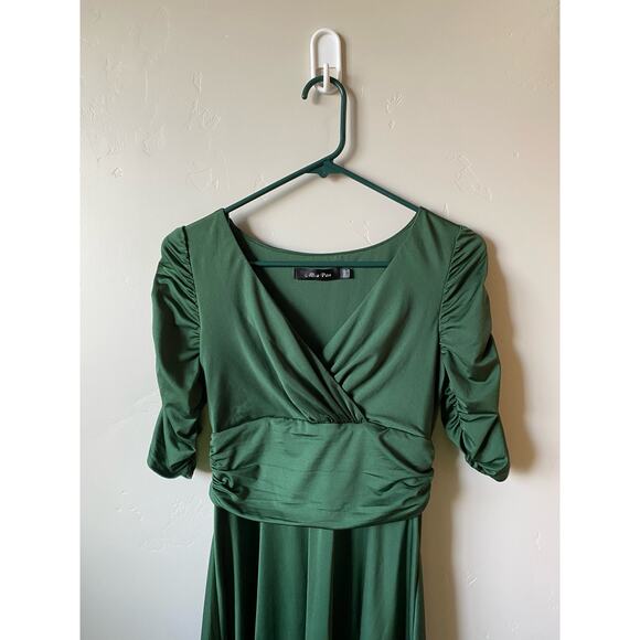 Women's Size 6 Green 1/2 Sleeve Modest Midi Dress - Picture 2 of 3